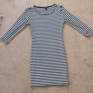Striped Quarter Inch Sleeve Mini Dress